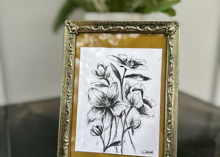 Gendarmenmarkt Charcoal Linton Rose, Frame Included Original Drawing, Still Life ... photo