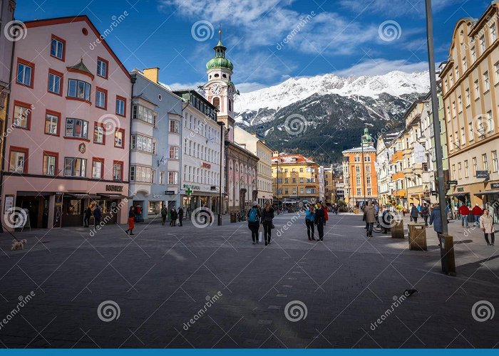 Maria Theresien Street Street View of Maria-Theresien-Strasse with Alps Mountains on ... photo