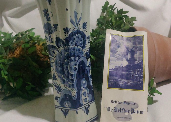 Delft Pottery Delftse Pauw Vintage 12 Tall Vase De Delftse Pauw Delfter Fayence Blue Delft 12 ... photo