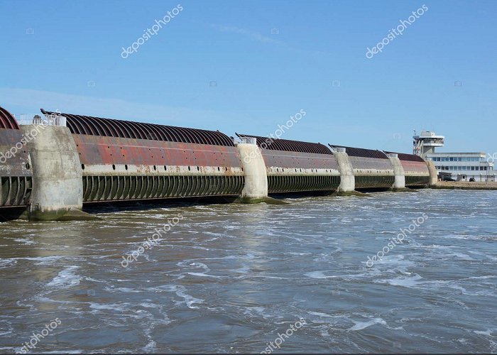 Eider barrier Eidersperrwerk Flood barrier,Eider River,North Frisia,Germany ... photo