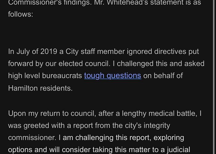 Hamilton City Council TERRY WHITEHEAD RESPONSE TO HAMILTON CITY COUNCIL DECISION : r ... photo