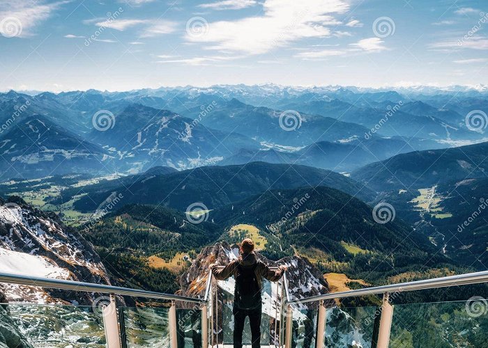 Dachstein Skywalk Backpacker at Skywalk Bridge in Dachstein, Austria Stock Image ... photo