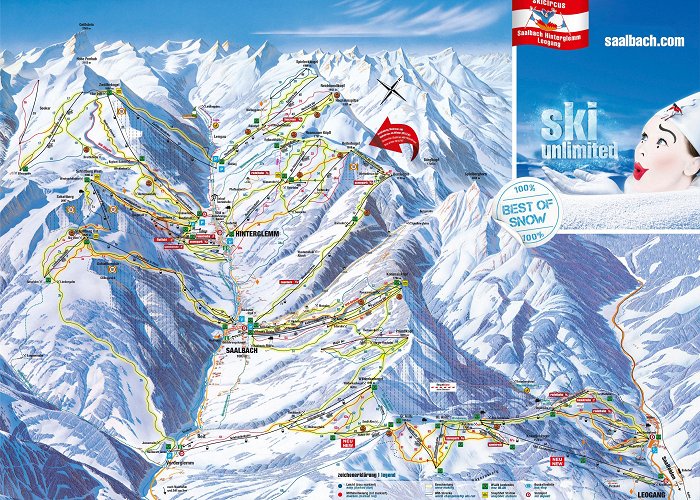 Steinbergbahn I Large detailed piste map of Hinterglemm, Leogang, Saalbach - 2014 ... photo