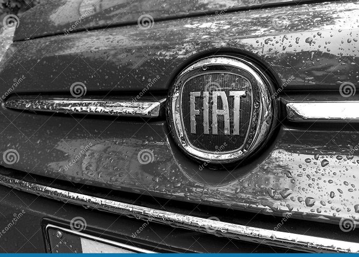 Palazzo Bricherasio Logo on the Radiator of a FIAT 500 Wet from the Rain. Company ... photo