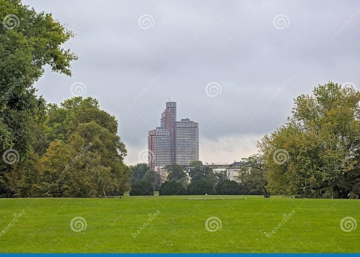 Hiroshima Nagasaki Park Hiroshima-Nagasaki Park in Cologne,, with Skyscrapers in the ... photo